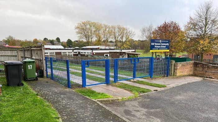 Steel mesh fencing at RAF Benson Primary School near Wallingford